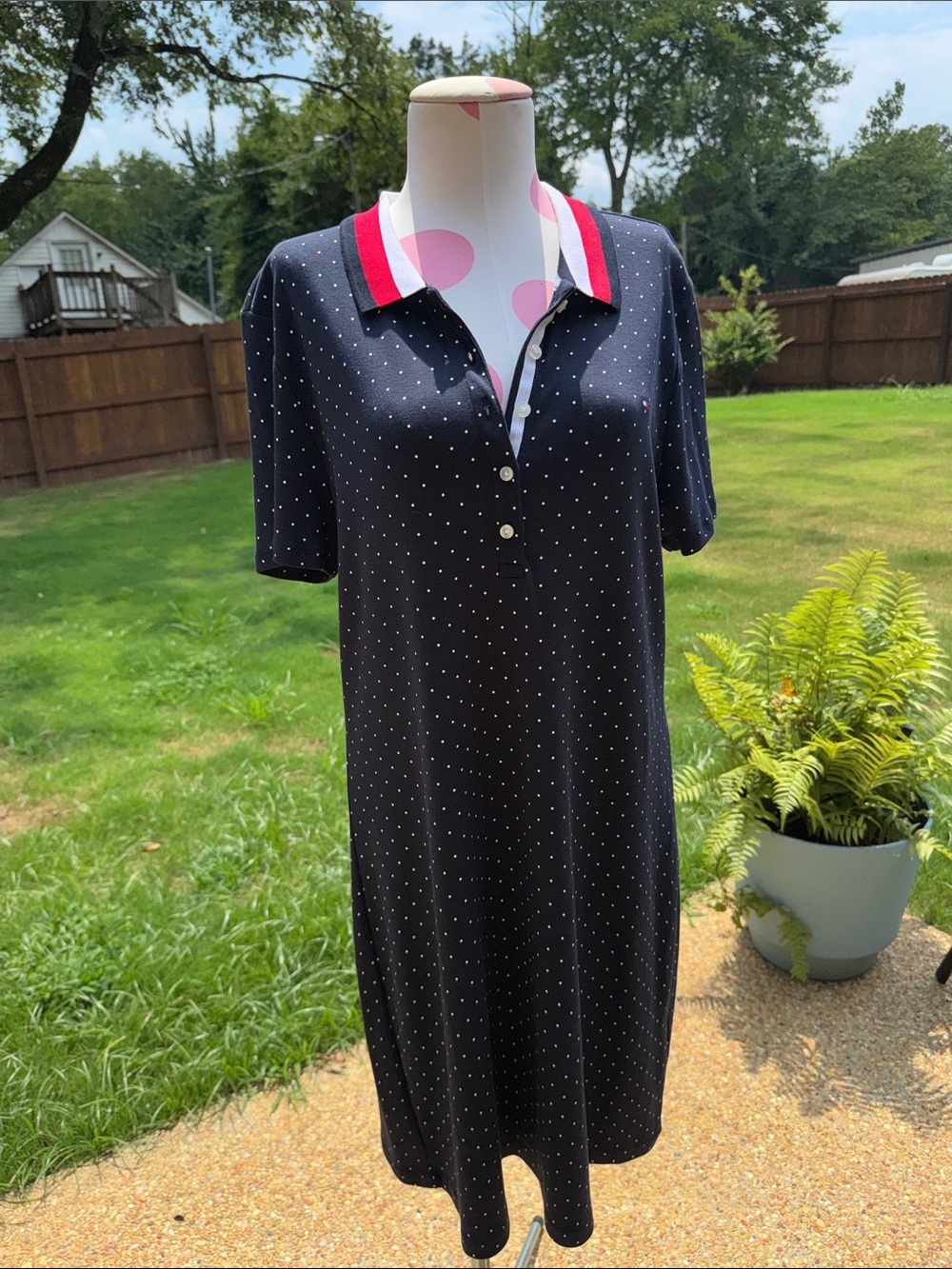 Tommy Hilfiger Navy and White Shirt Dress with red and white trim.